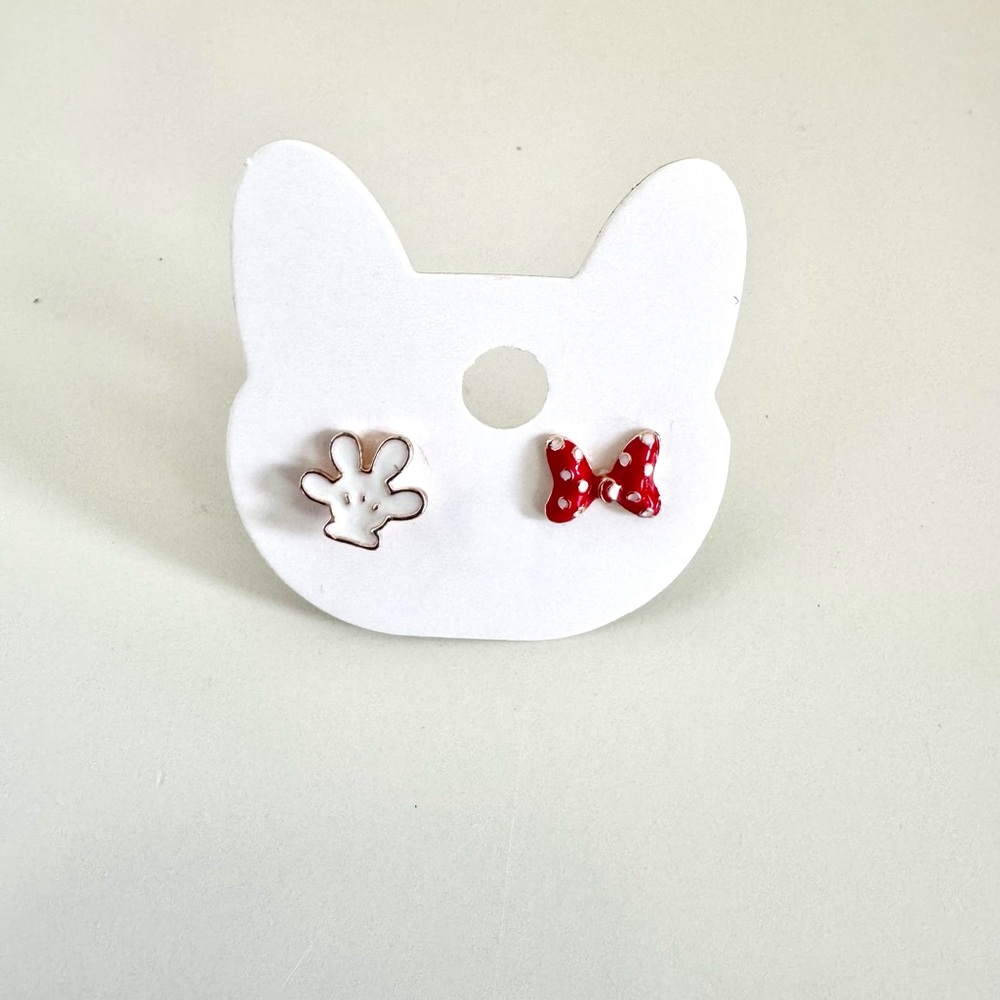 Disney Mickey & Minnie Mouse Stud Earrings Bow & Glove Mismatch Pair